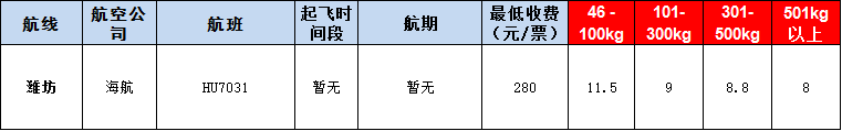 10月25號廣州到濰坊空運價格